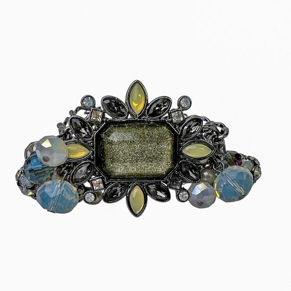 Cha Cha Bracelet Glitter Stone Blue Dangle Beads Gun Metal Chain Magnet Clasp - Picture 3 of 14